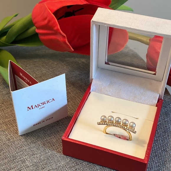 New 925 Majorica 1890 Pearl Ring - Picture 1 of 6
